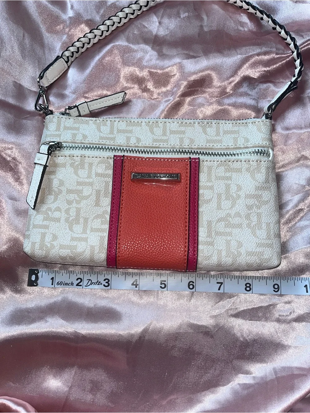 Dana Buchman Cream and Coral Wristlet with Braided Strap